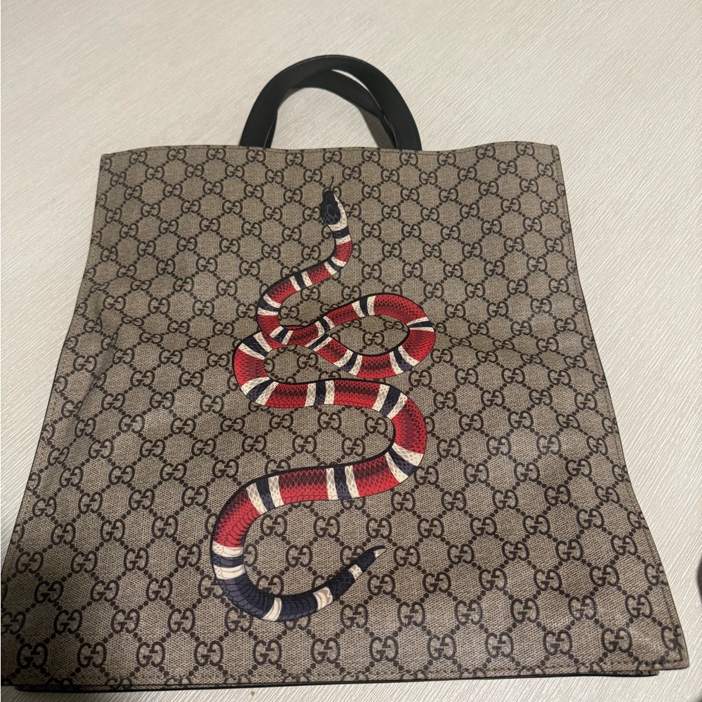 Gucci Snake Monogram Tote Bag W/ Shoulder Strap Like New Coated Canvas